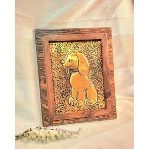 Vintage Embossed Copper + Wood Puppy Dog Art